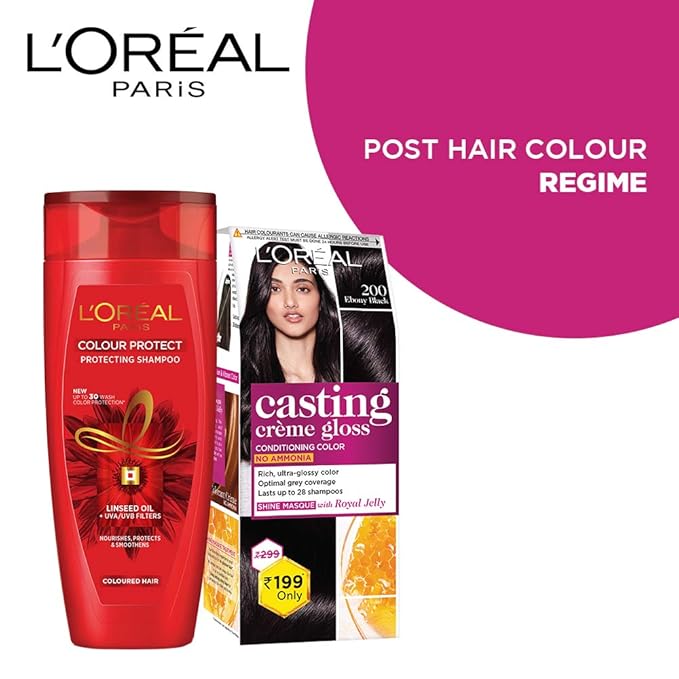 L'OREAL PARIS CASTING CREME GLOSS SMALL PACK HAIR COLOUR CREAM, 200 EBONY BLACK, 21G+ 24 ML