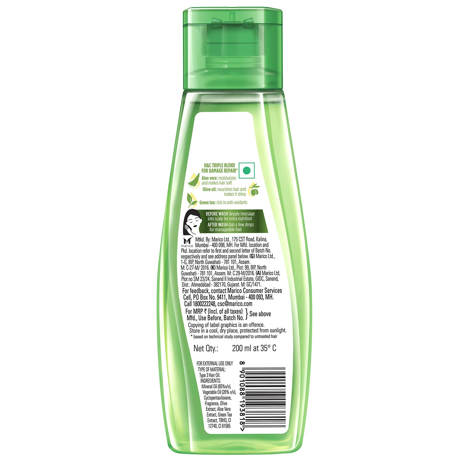 HAIR & CARE DAMAGE REPAIR NON-STICKY HAIR OIL WITH ALOE VERA, OLIVE OIL & GREEN TEA,200 ML