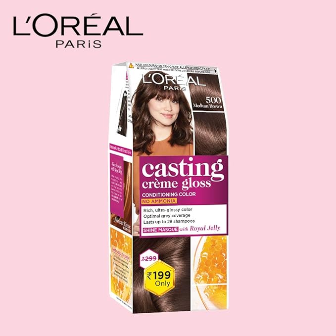 L'OREAL PARIS CASTING CRÈME GLOSS HAIR COLOUR - SMALL PACK, 500 MEDIUM BROWN, 45ML