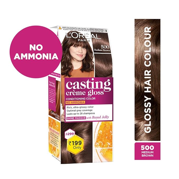 L'OREAL PARIS CASTING CRÈME GLOSS HAIR COLOUR - SMALL PACK, 500 MEDIUM BROWN, 45ML