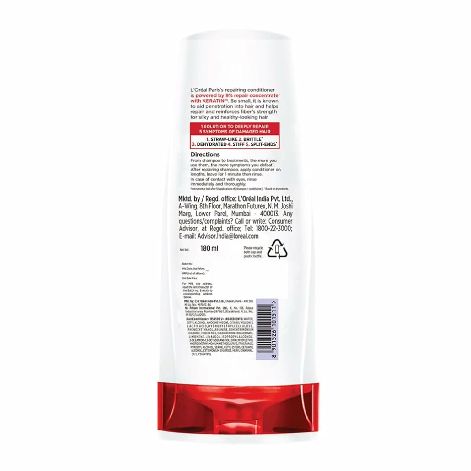 L'OREAL PARIS CONDITIONER, FOR DAMAGED AND WEAK HAIR,WITH PRO-KERATIN+CERAMIDE,TOTAL REPAIR 5,180ML