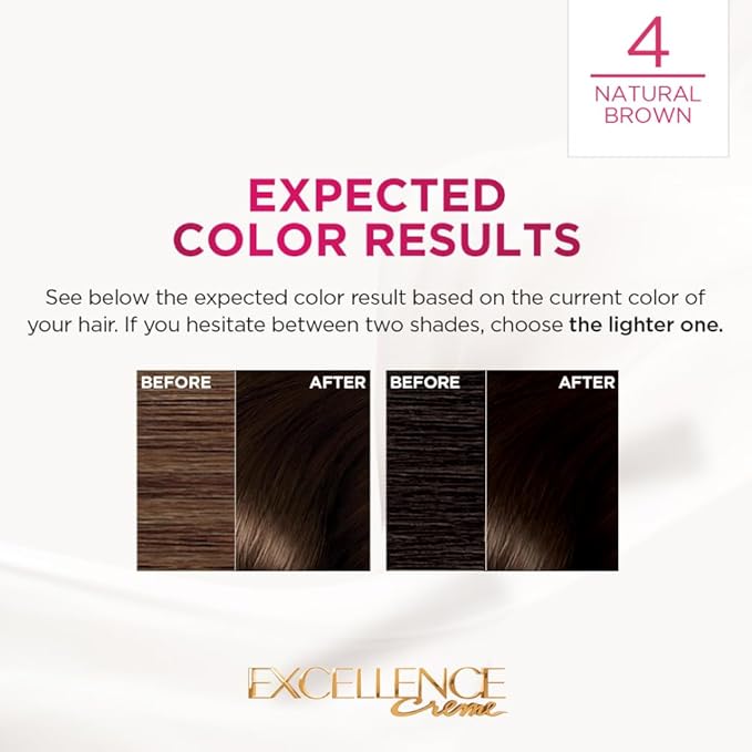 L'OREAL PARIS EXCELLENCE CREME HAIR COLOR, 4 NATURAL BROWN, 72ML+100G